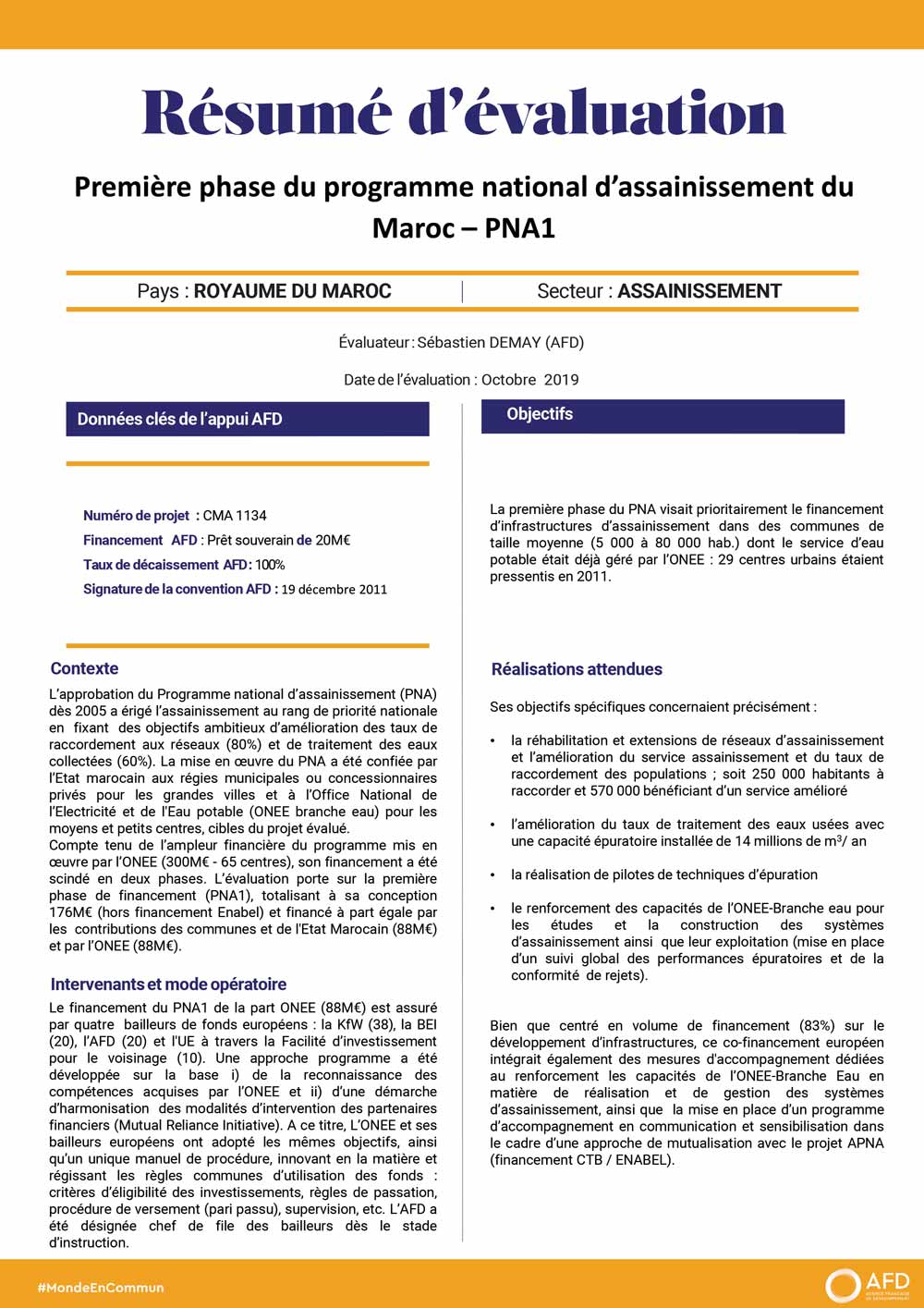 Résumé d'évaluation- Première phase du programme national d’assainissement du Maroc (PNA1)